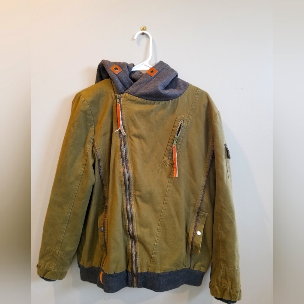 Army Green Jacket with Built-in Gray Hoodie